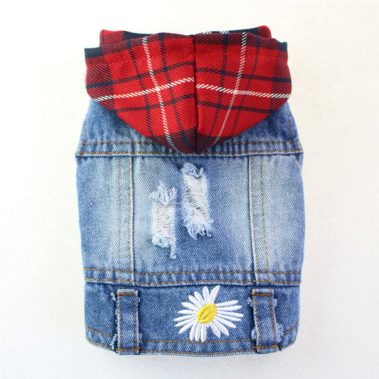 Red Plaid Hoodie Denim Dog Jacket - Southlake Paws