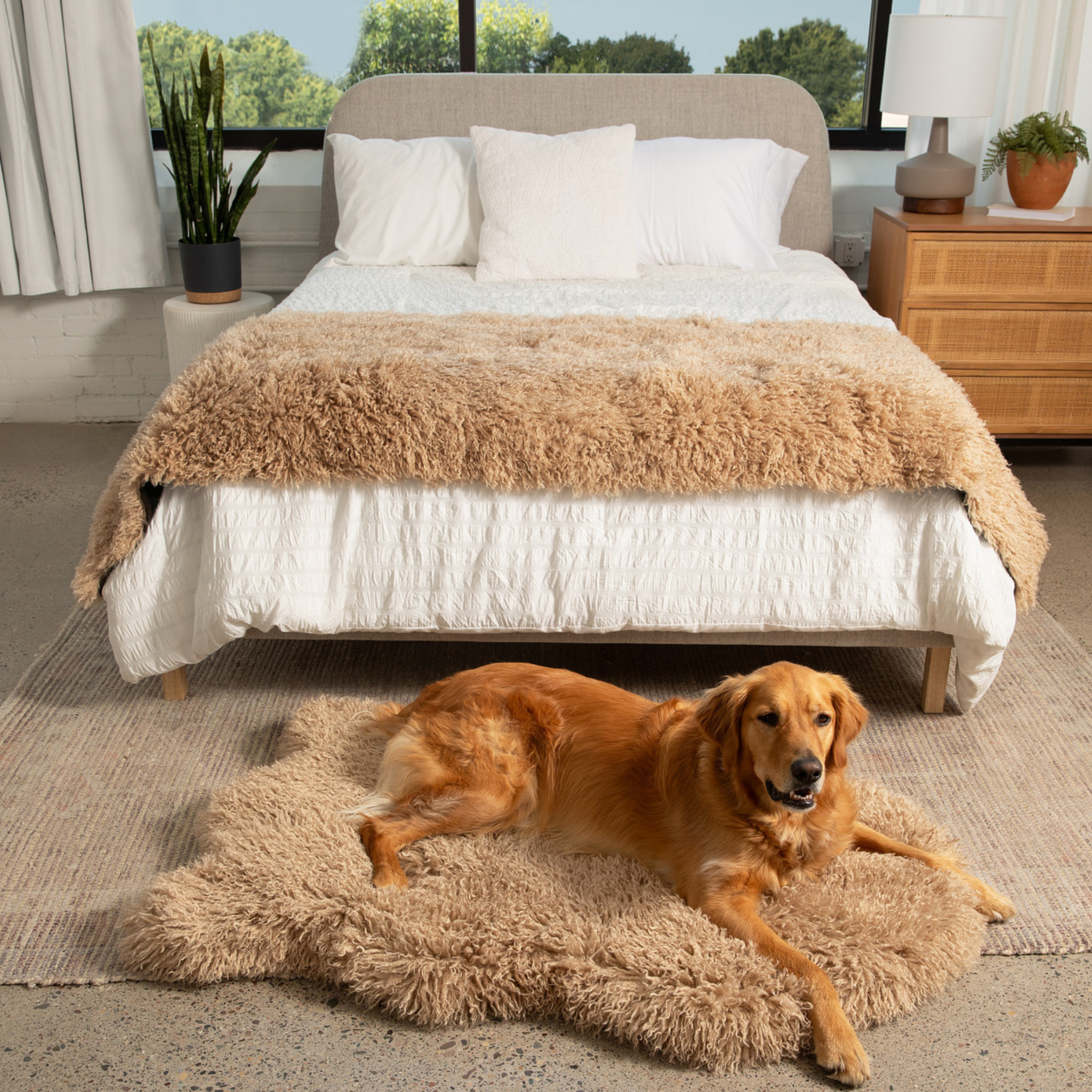 PupRug™ Luxe Faux Fur Orthopedic Dog Bed -  Plush Sheep Tan - Southlake Paws
