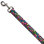 Dog Leash - Hearts Black/Multi Color