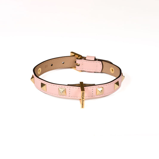 Leather Dog Collar in Pink - Pyramid, Made in Italy
