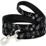 Dog Leash - Hibiscus Outline Black/White
