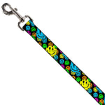 Dog Leash - Smiley Faces Melted Stacked Black/Multi Neon