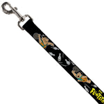 Dog Leash - THE FLINTSTONES Fred Bowling Poses/Bowling Pins Black