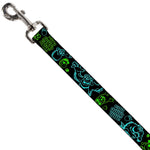 Dog Leash - Monsters Inc. Sully & Mike Poses/GRRRRR! Black/Turquoise/Green