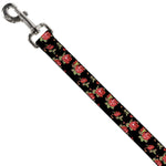 Dog Leash - Red Roses Scattered Black