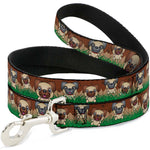 Dog Leash - Pug Puppies/Paw Prints Browns/Greens