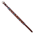 Load image into Gallery viewer, Rafter T Floral Vine Dog Collar by Southlake Paws features a brown leather strap with colorful floral embroidery and white st
