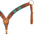 Load image into Gallery viewer, Rafter T Painted Cactus Breast Collar by Southlake Paws featuring turquoise and floral designs on a leather base.

