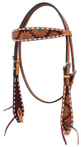 Load image into Gallery viewer, Rafter T Turquoise Sunflower Browband Headstall
