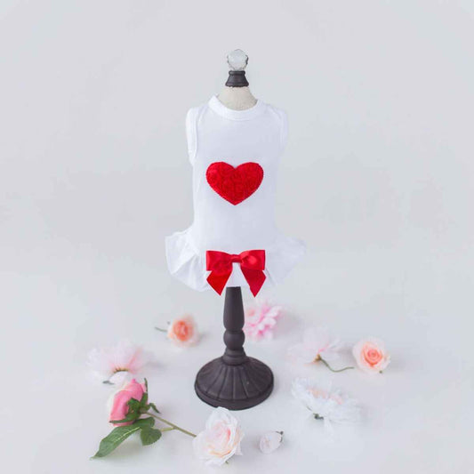 Hello Doggie Pink Puff Heart Dog Satin Cotton Dress
