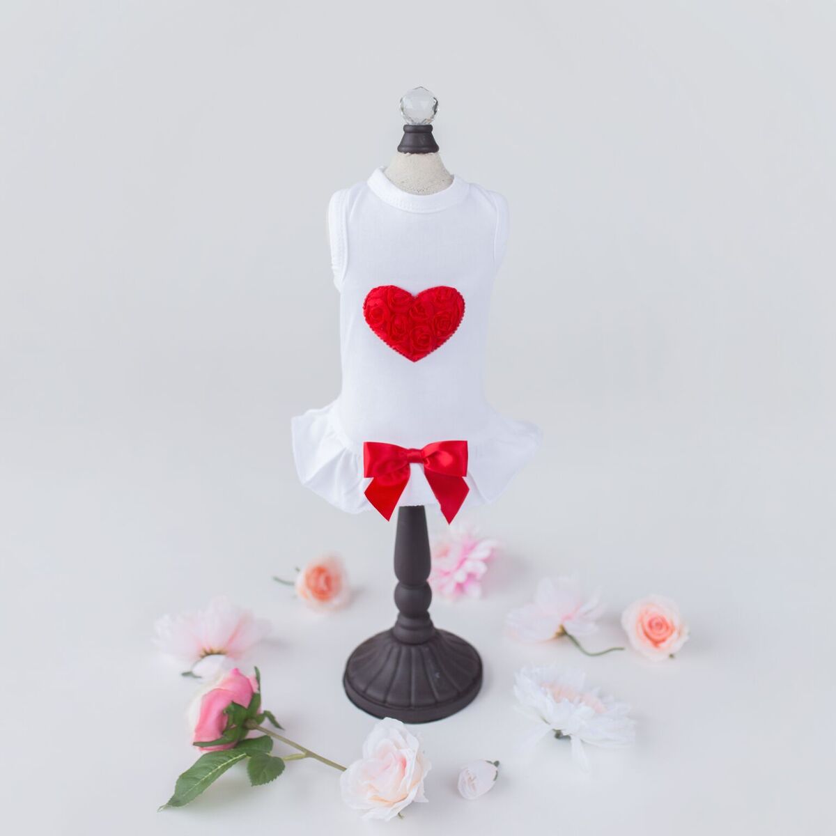 Red Puff Heart Dog Satin Cotton Dress - Designer Dog Clothes from Southlake Paws