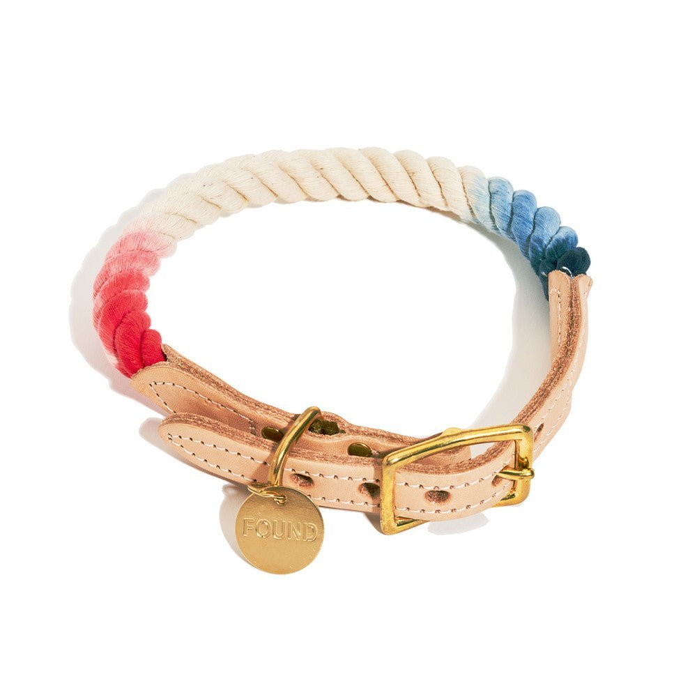 Dog Collars Premium Red White & Blue Ombre Cotton Rope Cat & Dog Collar