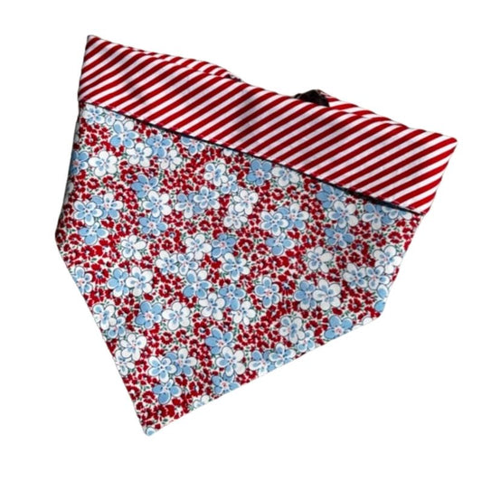 Red & Light Blue Flowers Bandana Dog Collar