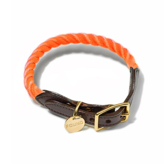 Dog Collars Premium Rescue Orange Rope & Leather Cat & Dog Collar