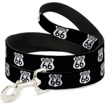 Dog Leash - ROUTE 66 Highway Sign Repeat Black/White