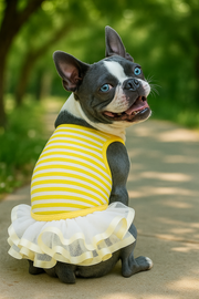 Parisian Pet 'Ballerina Dress' for Dogs and Cats, Comfortable Sleeveless, Yellow with White Stripes