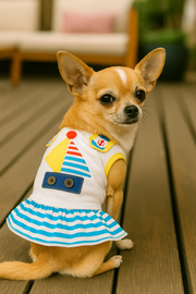 Parisian Pet 'Boat Dress' for Dogs and Cats, Designer Dog Dress, Tropical Apparel, Yellow Blue Red White