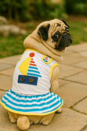 Parisian Pet 'Boat Dress' for Dogs and Cats, Designer Dog Dress, Tropical Apparel, Yellow Blue Red White
