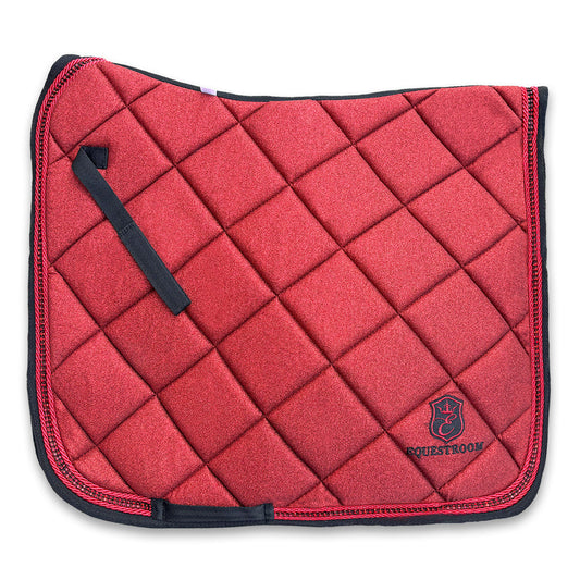 Crimson Red Saddle Pad by Southlake Paws, featuring a quilted design and black trim for equestrian use.