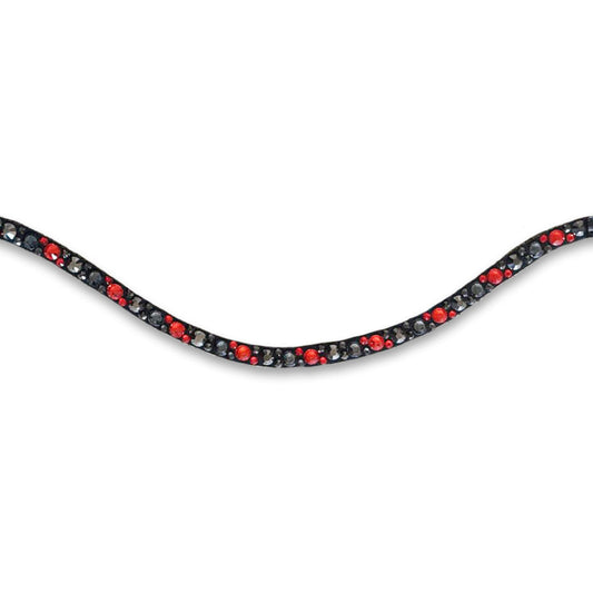 Crimson Red Browband by Southlake Paws featuring a black base adorned with red and gray rhinestones.