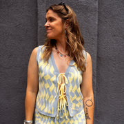 Seaside Swirl Human Cotton Knitted Tunic Vest with Tie Front