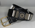 Load image into Gallery viewer, Wide-width TKC Shades of Grey Belt by Southlake Paws featuring a brass buckle and intricate beadwork in grey and black.
