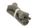 Load image into Gallery viewer, Southlake Paws Blanket and Bone Toy Set in graphite, featuring a rolled blanket with a plush bone toy on top.
