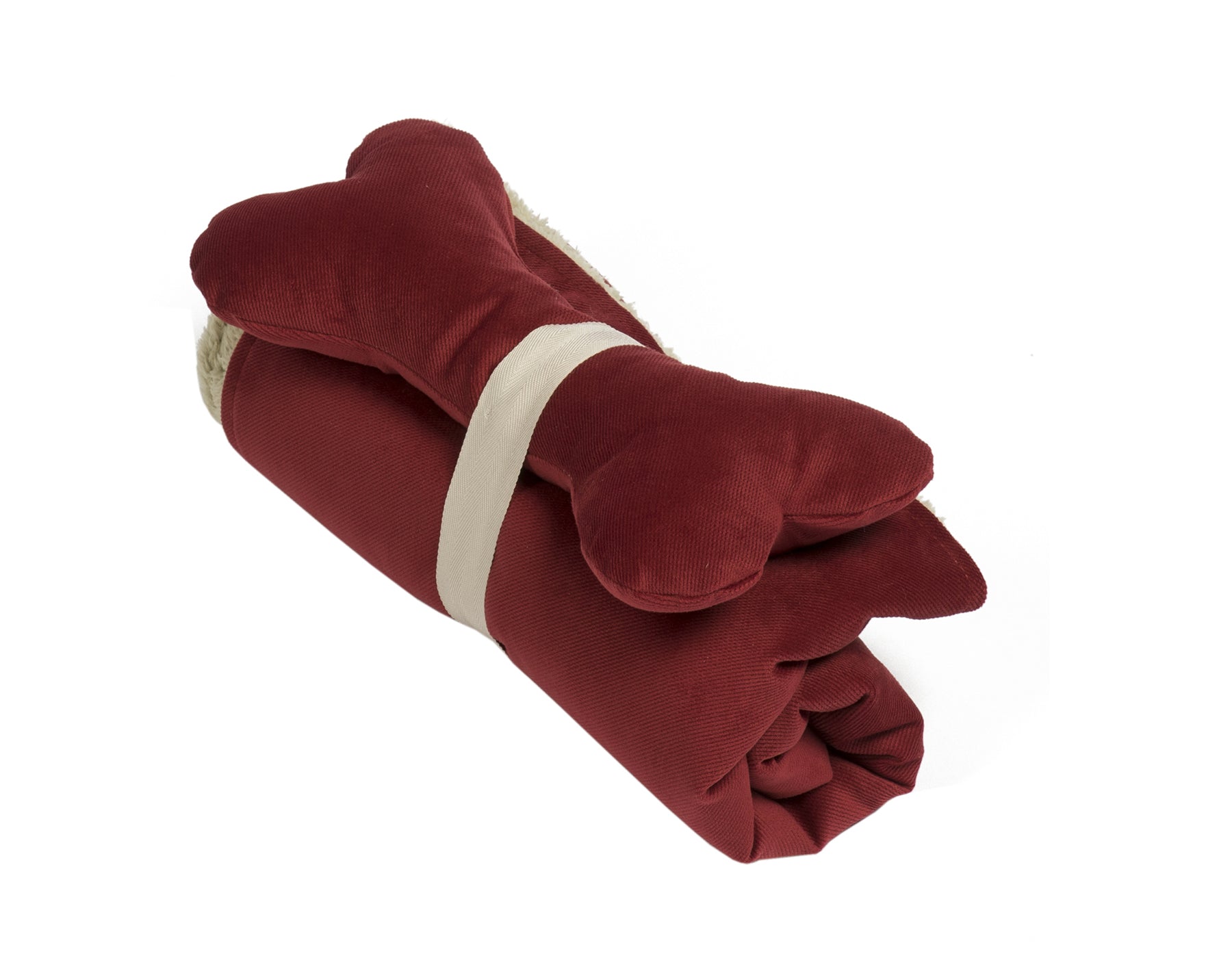 Southlake Paws Blanket and Bone Toy Set in Spa Tomato color, featuring a rolled blanket and a plush bone toy.