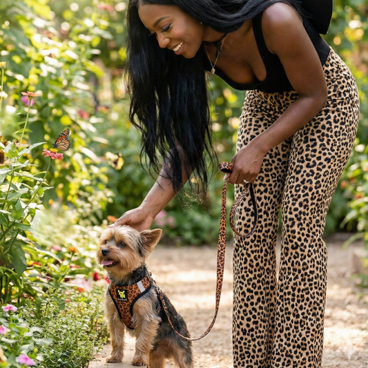 EcoBark Step In Dog Harness - XXXS to Small Breeds- Reflective Soft Mesh Harness for Teacup, Small Dogs and Puppies / Cheetah