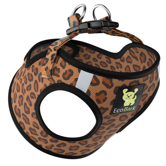 EcoBark Step In Dog Harness - XXXS to Small Breeds- Reflective Soft Mesh Harness for Teacup, Small Dogs and Puppies / Cheetah