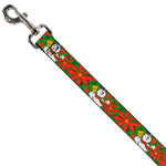Dog Leash - Frosty the Snowman Pose Poinsetta Plaid Collage Greens/Reds