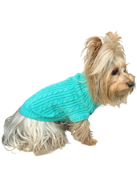 Scottish Cableknit Sweater, Light Turquoise 
