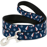 Dog Leash - Sailboat/Anchor/Helm Scattered Navy/White/Red