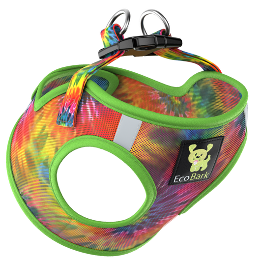 EcoBark Step In Dog Harness - XXXS to Small Breeds- Reflective Soft Mesh Harness for Teacup, Small Dogs and Puppies / Tie-dye