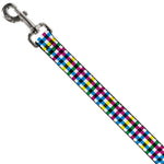 Dog Leash - Buffalo Plaid White/Multi Color