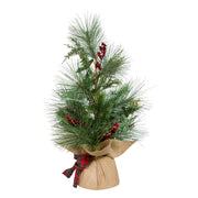 Kurt Adler 24-Inch Berries and Plaid Ribbon Green Tree