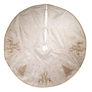 Kurt Adler 72-Inch White Tree Skirt with Gold Glitter Tree and Reindeer Design