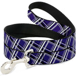 Dog Leash - Plaid X2 Purple/Gray/White/Black