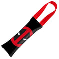 Load image into Gallery viewer, MARVEL DEADPOOL Dog Toy Squeaky Tug Toy - Deadpool Face + Deadpool Icon CLOSE-UP Black Red - Red Webbing
