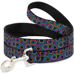 Dog Leash - Jagged Rings Teals/Fuchsia/Yellow