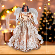 Kurt Adler 16-Inch White/Rose Gold Black Angel Tree Topper