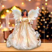 Kurt Adler 12-Inch UL 10-Light Ivory & Gold African American Angel Treetop