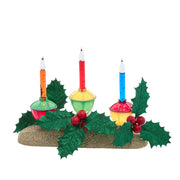 Kurt Adler 8.85-Inch Holly Berry and Greenery with Gold Base Three Bubble Lights
