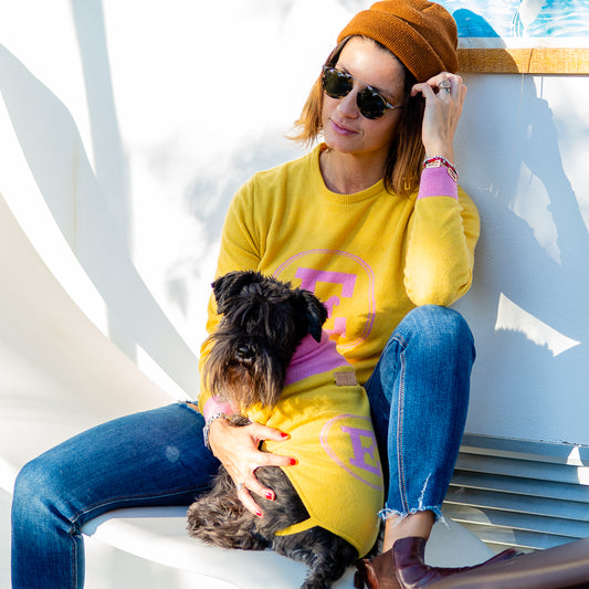 Yellow and pink cashmere women's sweater