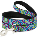 Dog Leash - Bullseye Stacked Swirl Blues/Green/Yellow/Pink