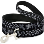 Dog Leash - Elegant Crosses/Stars/Studs Black/Grays
