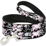 Dog Leash - Punk Heart & Cross Bones w/Skulls & Splatter Black/White