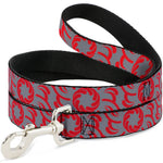 Dog Leash - Floral Pinwheel CLOSE-UP Gray/Red