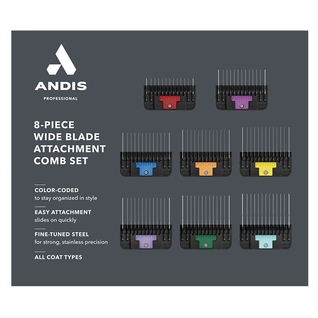 8Pc Wide Blade Comb Attachment Set by Andis