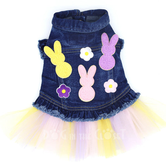 Peep Bunnies Denim Dog Jacket with Tutu back view